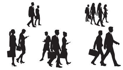 men and a women, a group of walking business people vector illustration design black and white art