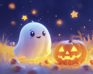Friendly Ghost with Glowing Lantern for Halloween Fun