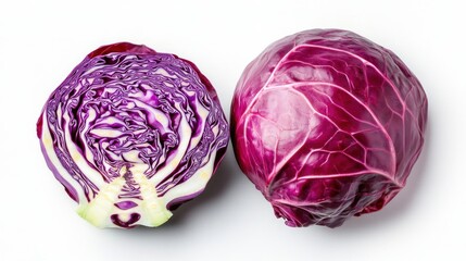 Obraz premium Red Cabbage Cut in Half on White Background.