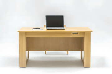 Modern wooden office desk with modern laptop computer mock up isolated on white background
