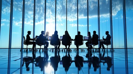 Formal business meeting in a conference room, where coworkers, shareholders, or clients discuss ideas and analyze data. The focus is on collaborative problem-solving in a professional environment.