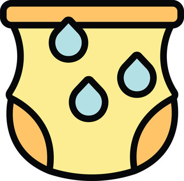 recommend clip art: Cartoon style icon of a full baby diaper, with three drops falling, indicating a need for a diaper change