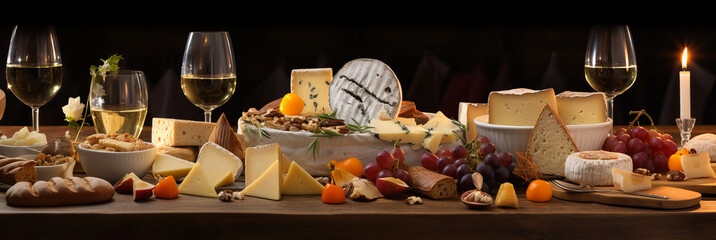 Served cheese with glasses of wine.