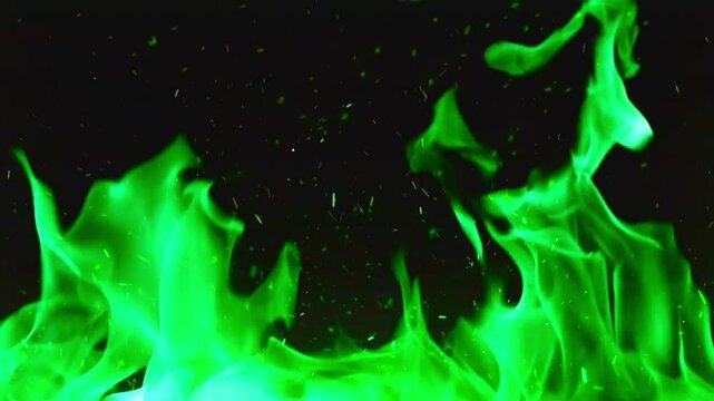 Raging Green Flames And Fire Burning Overlay Background Effect 