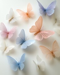 Fototapeta premium pastel tone soft modern abstract background Colorful butterflies on a white background