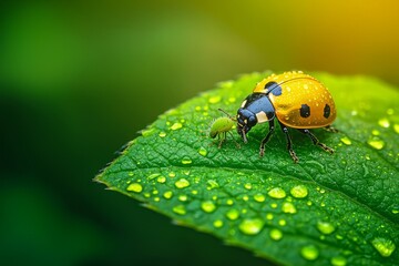Naklejka premium Ladybug Eating Aphid in Microscopic View