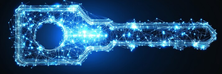 Shining Polygonal Key On Dark Background Concept Of Cybersecurity, Data Protection, And Access