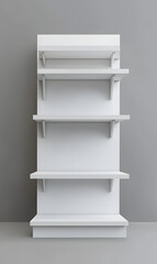 3d White Empty Product Display For Supermarket With Shelves mock up Isolated on white background. Retail shelf, ,display mockup.