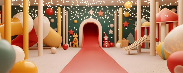 A vibrant indoor playground filled with colorful shapes, lights, and slides, perfect for children and family fun.