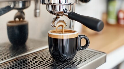 Espresso Machine Pouring Coffee into Cup.