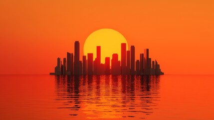 Fototapeta premium Melting Sun Over Cityscape at Dusk