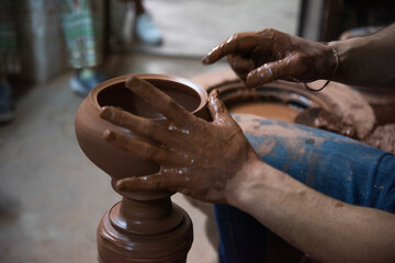 close-up pottery making. potter and pottery workshop. anatolia, Türkiye