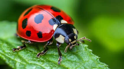 Naklejka premium Colorful Ladybug on Green Leaf
