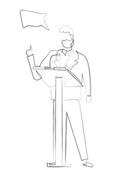 hand drawn line art vector of debate competition. Debate concept art. Arguments and speech concept art.Hand drawn line art vector of people debating. Debates and talks concept.Political debate and cam