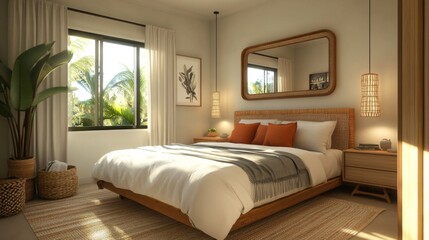 Cozy Modern Bedroom with Natural Light and Plants