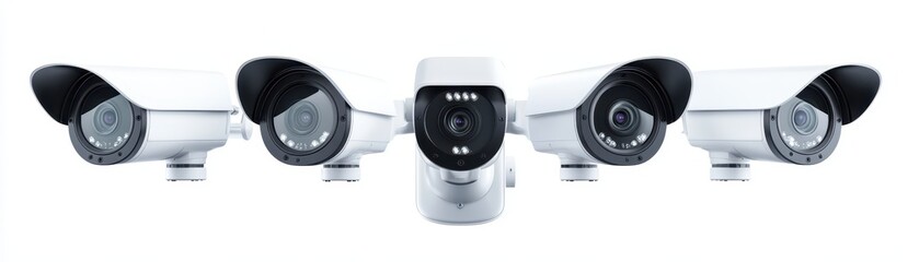 Modern CCTV cameras linked to IoT cloud, visualizing data flow and realtime surveillance