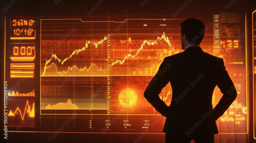 Aufkleber businessman analyzing data on digital display