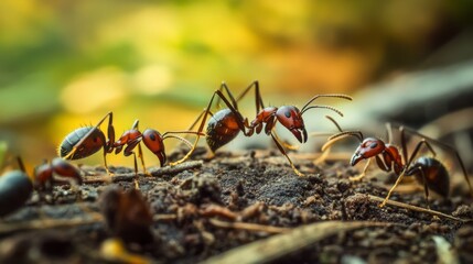 Fototapeta premium Ants Gathering on Forest Floor Close-Up