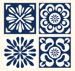 Vintage Floor Tile geometric design with ornamental element. Traditional Portuguese azulejo motifs.