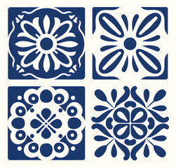 Vintage Floor Tile geometric design with ornamental element. Traditional Portuguese azulejo motifs.