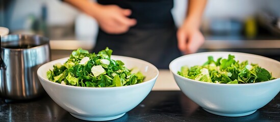 Naklejka premium Fresh Green Salad on a Countertop