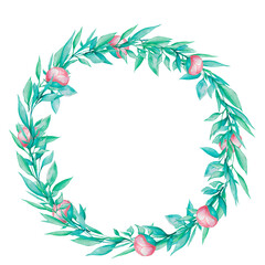 Wreaths of flowers and leaves. Watercolor illustrations