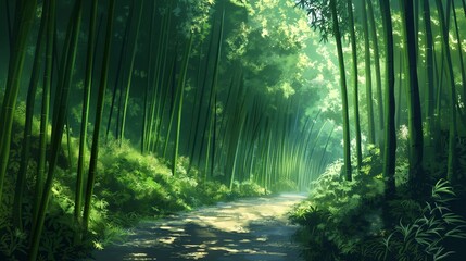 Naklejka premium landscape forrest of anime background, can use for wallpaper