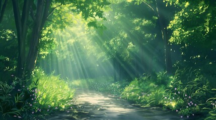 Obraz premium landscape forrest of anime background, can use for wallpaper