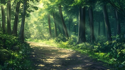 Obraz premium landscape forrest of anime background, can use for wallpaper
