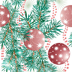 christmas background with balls and fir branches