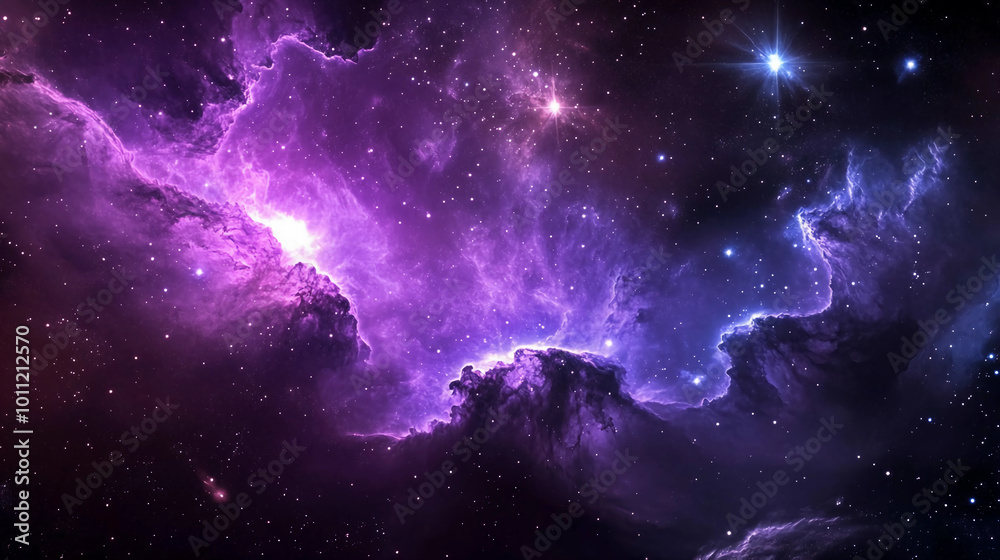 Wall mural stunning purple nebula in deep space with bright stars and cosmic clouds. captivating outer space sc