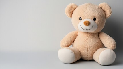 Obraz premium Cute Teddy Bear Sitting on Grey Background.