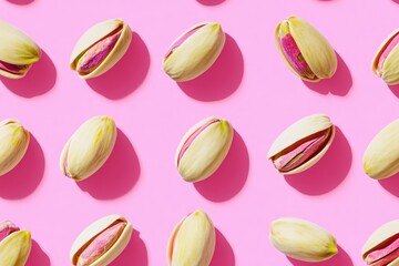 Fototapeta premium Realistic Pistachio Pattern on Pink Background