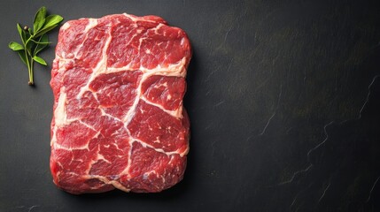 Raw Beef Steak on Black Background.
