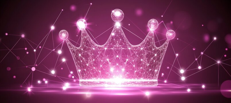 Abstract Pink Plexus Crown, Digital Data Network Connections Technology, Leadership Concept