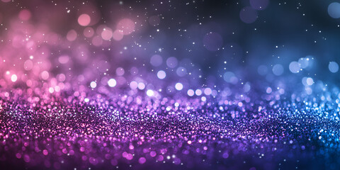 A vibrant gradient background transitioning from sparkling pink to blue, featuring a bokeh effect with shimmering lights, creating a dreamy and festive atmosphere.