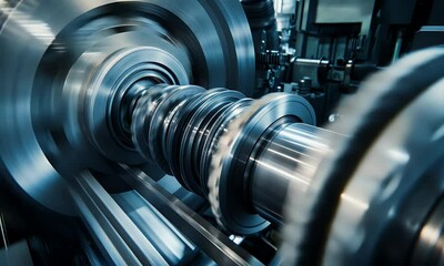 A close-up of a spinning industrial turbine or machinery component in motion.