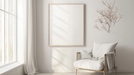 Minimalist Living Room Mockup with Empty Frame and Natural Light, Interior Design, Minimalist, Frame Mockup