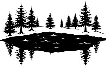 Obraz premium Scenic Vector Art of a Frosty Lake Nestled Amongst Snowy Tree Tops in a Serene Landscape 