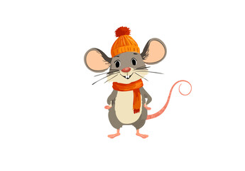 Mouse in an orange hat and scarf
