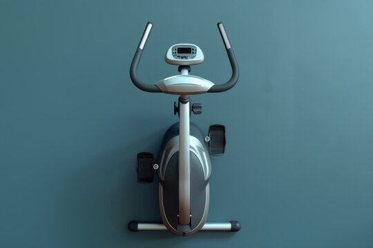 Exercise bike positioned against a blue wall in a fitness area