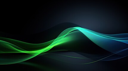 Abstract Green and Blue Light Waves on Black Background