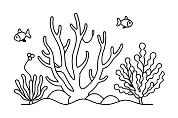 Stunning Vector Illustration of a Detailed Coral Reef Featuring Diverse Coral Species
