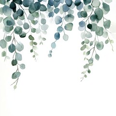 Watercolor Eucalyptus Leaves Border, Watercolor, Green, Botanical, Nature