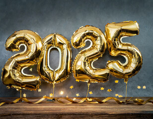 Happy New Year 2025 in Golden Foil Balloons Shaped Elegantly for a Festive Celebration