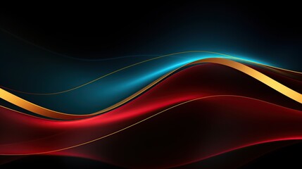 Fototapeta premium Abstract Background with Red, Blue and Gold Wavy Lines on Black Background