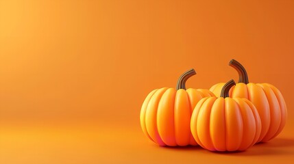 Orange pumpkins on an orange background. Fall. Autumn. Halloween. Autumn card. Autumn sale.