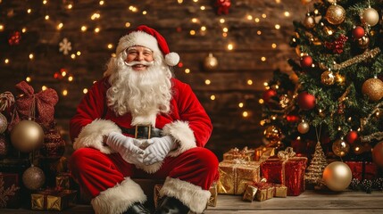 Grinning Santa on festive background