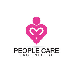 People Care logo with heart and person symbol design. logo Love and Care for Charity and support People