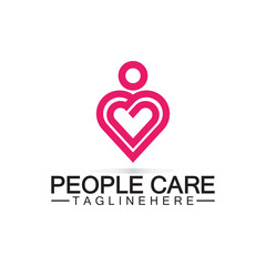 People Care logo with heart and person symbol design. logo Love and Care for Charity and support People